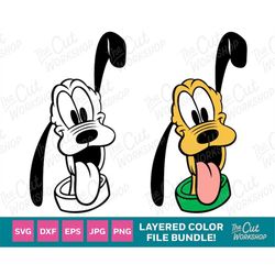 Pluto Dog Head Face Smiling 1 Color and LAYERED BUNDLE | SVG Clipart Digital Download Sublimation Cut File Png Dxf Eps J