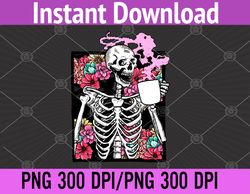 Halloween Coffee Drinking Skeleton Skull PNG, Digital Download