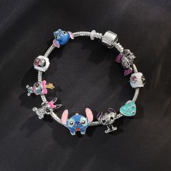 Disney Stitch Charm Bracelet Cartoon Lilo & Stitch Inspired Bracelet DIY Stitch Pendant Beads Bangle Jewelry