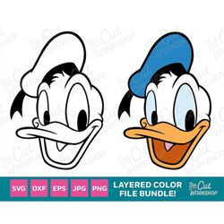 Donald Duck Head Face Smiling 1 Color and LAYERED BUNDLE | SVG Clipart Digital Download Sublimation Cut File Png Dxf Eps