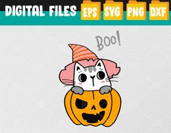 Cat Pumpkin Lazy Halloween Costume Cute Kitty Kitten Witch Svg, Eps, Png, Dxf, Digital Download