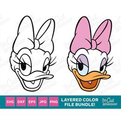 Daisy Duck Head Face Smiling 1 Color and LAYERED BUNDLE | SVG Clipart Digital Download Sublimation Cut File Png Dxf Eps