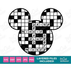 Mickey Ears Checkered Crossword Puzzle Style  | SVG Clipart Digital Download Sublimation Cricut Cut File Png Dxf Eps Jpg