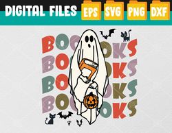 Booooks Ghost Halloween Groovy Vintage Teacher Book Reading Svg, Eps, Png, Dxf, Digital Download