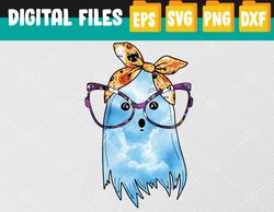 Cute Ghost With Glasses And Bats Bandana Halloween Costume Svg, Eps, Png, Dxf, Digital Download
