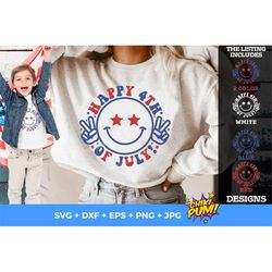 Happy 4th of July SVG, Smiley Face Svg, Happy fourth of July SVG, Retro 4th of July, 4th of July shirt SVG, 4th of July