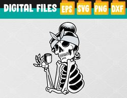 Coffee Drinking Skeleton Lazy Halloween Costume Svg, Eps, Png, Dxf, Digital Download