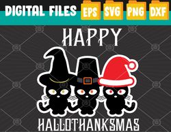 Happy HalloThanksMas Cats Halloween Thanksgiving Christmas Svg, Eps, Png, Dxf, Digital Download