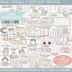 Boho Rainbow Theme Classroom Calendar Set Printable, Teacher Supply, Printable Classroom Teacher Decoration and Supplies
