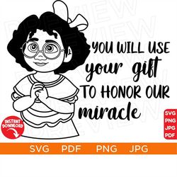 You Will Use Your Gift To Honor Our Miracle SVG Baby Mirabel Encanto SVG Mirabel png clipart SVG Disneyland Ears disneyw