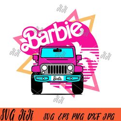 barbie jeep car svg, retro barbie girl svg, pink baby doll jeep car svg