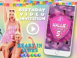 Barbie the Movie 2023 birthday video invitation for girls, animated kid's birthday party invite