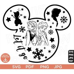 Frozen SVG Let It Go Disneyland Ears, Ana Elsa SVG Clipart Layered By Color Svg clipart SVG, Cut file Cricut, Silhouette