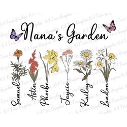 personalized nana's garden png, birth month flowers clipart, mother's day png, personalized gift for grandma png, custom