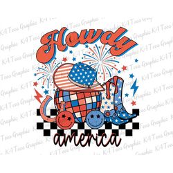 Howdy America PNG, 4th Of July Sublimation, Howdy 4th of July Png, American Cowboy Png, Western png, Retro png, American
