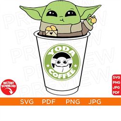 Baby Yoda Coffee SVG Ears Clipart Silhouette, Vector file, Star svg Wars The Mandalorian, Disneyland Ears, Cricut Cut fi