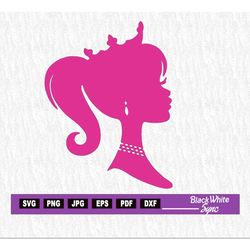 doll head svg, woman head silhouette svg, doll clipart, ponytail svg, instant download svg png digital download for shir
