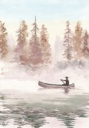 Boatman on the river in the morning mist
