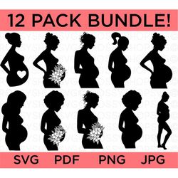 Pregnant Woman Bundle SVG, Silhouette Pregnant Woman, Mother's Day SVG, Mom Shirt svg, Gift for Mom svg, Cut File Cricut