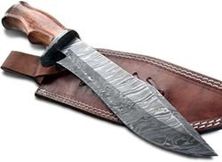 Damascus Bowie knife Fixed Blade Hunting Knife with Leather Sheath and Rosewood Handle, Christmas Gift, New Year Gift