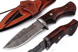 Handmade Hunting knife with Sheath 10 INCH Damascus Steel Fixed blade knife for men Non-Slip Walnut wood Handle
