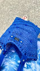 Blue bag Crochet tote bag Tote bag handbag Handbag Blue bag with beads