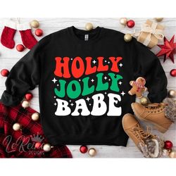 Holly Jolly Babe SVG, Groovy Christmas Babe, Retro Cute Trendy Women Christmas Svg for Shirts, Christmas Vibes Svg, Cric