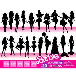 Barbi Doll Silhouettes Bundle Babe Dance Cheer Mermaid Princess Pink | SVG PNG JPG Clipart Digital Download Sublimation