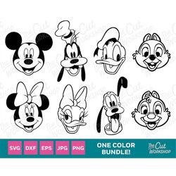 Mickey and Friends Minnie Daisy Donald Goofy Pluto Chip Dale 1 COLOR BUNDLE  | SVG Clipart Download Sublimation Cut File