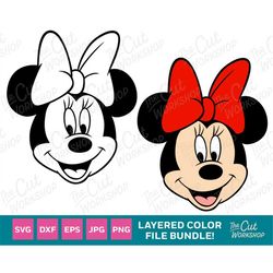 Minnie Mouse Head Face Smiling 1 Color and LAYERED BUNDLE | SVG Clipart Digital Download Sublimation Cut File Png Dxf Ep
