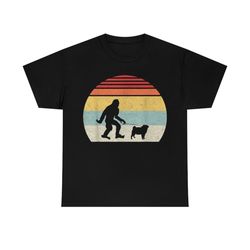 Vintage Retro Bigfoot Walking Pug Dog T-Shirt
