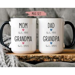 custom grandma grandpa mug set, mom to grandma, dad to grandpa, new grandma gift, new grandparents gifts, grandparent mu