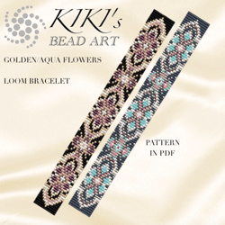 Golden flowers LOOM bracelet pattern, Loom pattern bead design in PDF - instant download