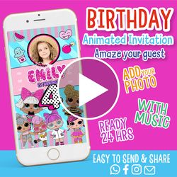 LOL Surprise Birthday Party Invitation For Girl, LOL Surprise Animated Video Invitation