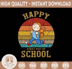 Happy First Day of School Boy PNG Digital Design, School Clipart for Shirts, Teachers, Kids, Students, Fun Bubble Letter