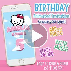 Hello Kitty Birthday Party Invitation For Girl, Hello Kitty Animated Video Invitation
