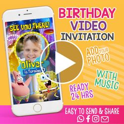 Spongebob Birthday Party Invitation, Sponge bob Video Invitation, Video Invitation
