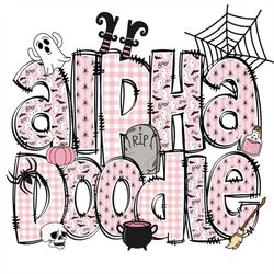 Pink Halloween Doodle Letters with Matching Clip Art, Little Girls Halloween Shirts, Make your Own name Halloween Sublim