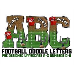 Football Alphabet Letters PNG Bundle, Grid Iron Sports Doodle Letters, Hand Drawn Alphabet Doodle, Sublimation Alpha Set