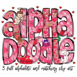Valentines Doodle letters with Clip Art PNG Files, Make your own Name, Doodle Alpha Bundle, Valentines Day Clipart Alpha