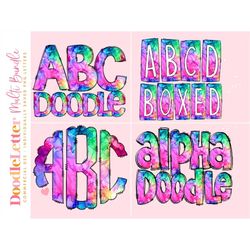 Alcohol Ink Rainbow  Mega Doodle Letter Bundle, Alphabet Set, Clip Art Letters, Doodle Monogram Bundles PNG