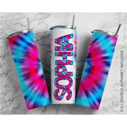 Tie Dye 20oz Tumbler with Matching Doodle Letter Set PNG