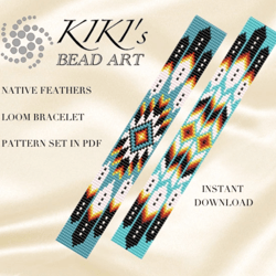 Bead loom pattern, loom pattern set, Native feathers ethnic inspired LOOM bracelet pattern set in PDF instant download