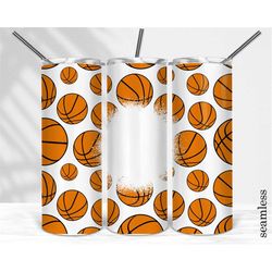 seamless basketball print sublimation tumbler design - 20oz skinny tumbler wraps template - png - 20oz straight tumbler