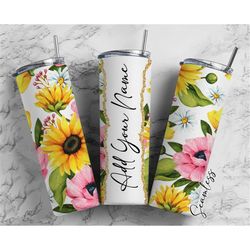 Sunflower Pattern, Sunflower Design, Floral Add Your Own Name, 20oz Sublimation Tumbler Designs, Skinny Tumbler Wraps Te