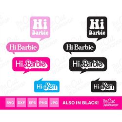 Hi Barbi Speech Bubbles Movie Retro Logo Babe Doll Girly Pink Layered | SVG PNG JPG Clipart Digital Download Sublimation
