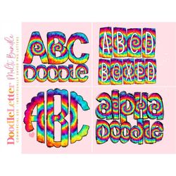 Tie Dye Mega Doodle Letter Bundle, Alphabet Set, Clip Art Letters, Doodle Monogram Bundles PNG