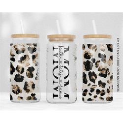 Leopard Print 16oz Libbey Glass Can Tumbler Seamless, 16oz Glass Can Wrap, Sublimation Designs, Mothers Day, Can Templat