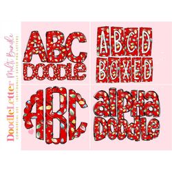Red Christmas Lights Mega Doodle Letter Bundle, Alphabet Set, Clip Art Letters, Doodle Monogram Bundles PNG
