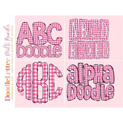 Pink Gingham Mega Doodle Letter Bundle, Alphabet Set, Clip Art Letters, Doodle Monogram Bundles PNG